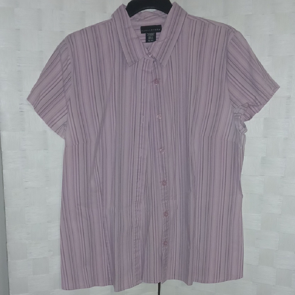 Express Striped Button-Up Shirt - Pink and White